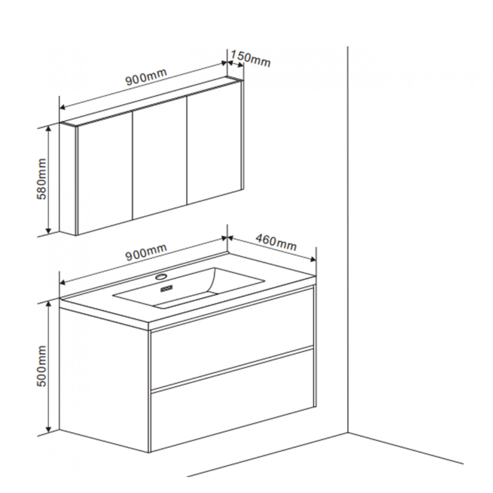 Badmeubelset Tauro Zwart (Hout) 90cm