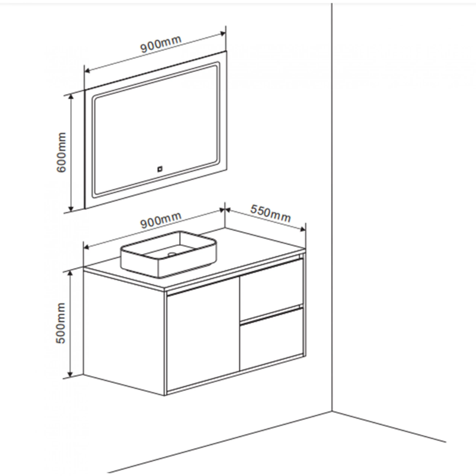 Badmeubelset Garessio Beton Look 90cm