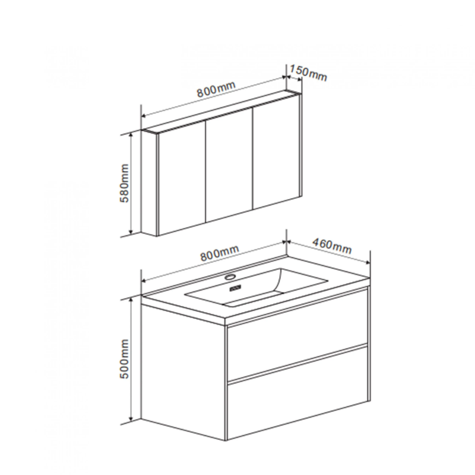 Badmeubelset Tauro Hoogglans Wit 80cm