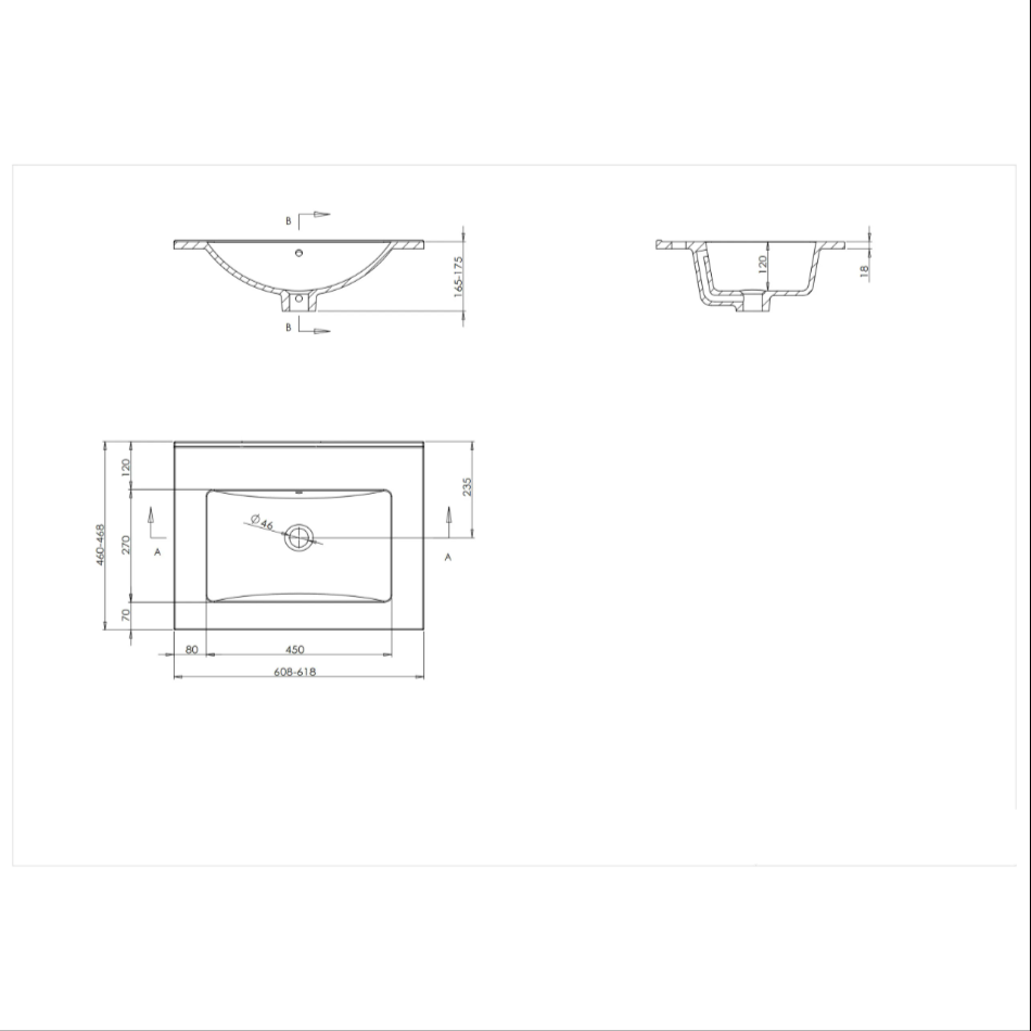 Wastafel Romain 60cm zonder kraangat in diverse kleuren