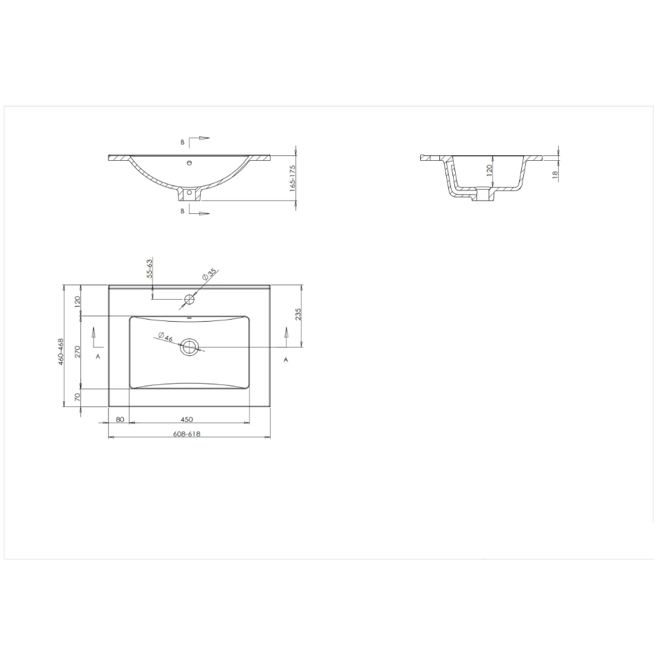 Wastafel Romain 60cm MET kraangat in diverse kleuren