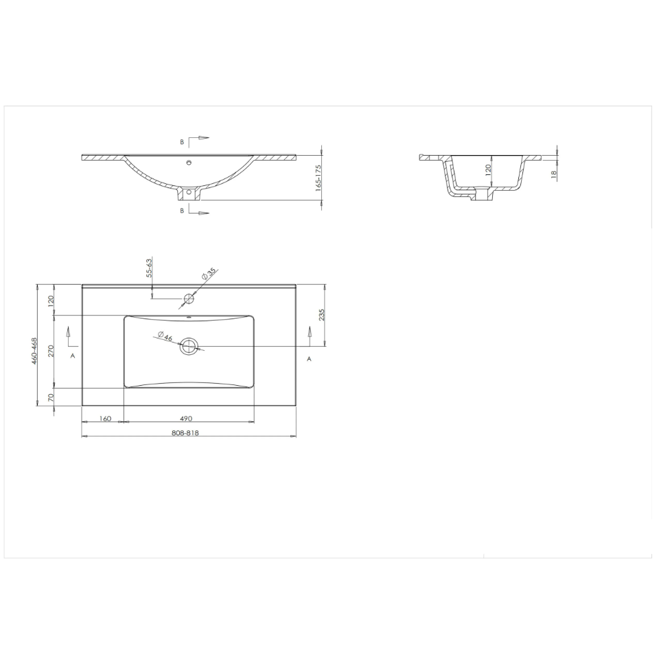 Wastafel Romain 80cm MET kraangat in diverse kleuren